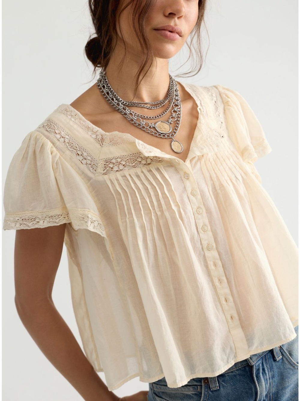 Free people Monica Square Neck Button Down Top Medium